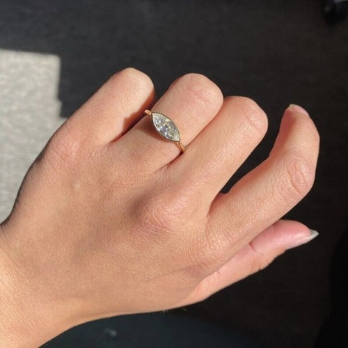 NEW 2.80 Ct Marquise Cut -Created Diamond Engagement Ring 14K Yellow Gold Finish - Picture 4 of 5