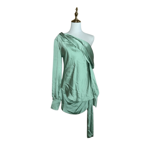 Jonathan Simkhai Green One Shoulder Satin Top Size 0 & Draped Mini Skirt Size S