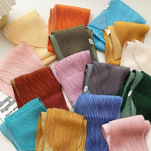 Women Skinny Scarf Satin Silky Long Slim Ribbon Thin Bandana Pleated Scarves - Picture 11 of 33