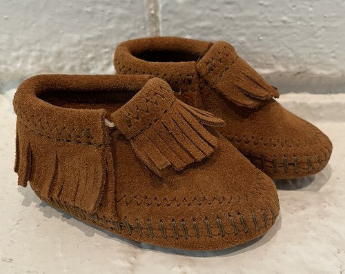 Minnetonka Ankle Boots Double Fringe Moccasin Leather Infant Size 1 - Picture 6 of 6