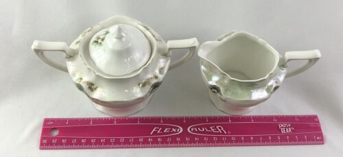 Prussia R S Sugar and Creamer Vintage Set Lid Dinnerware White Glossy w Silver - Picture 11 of 12
