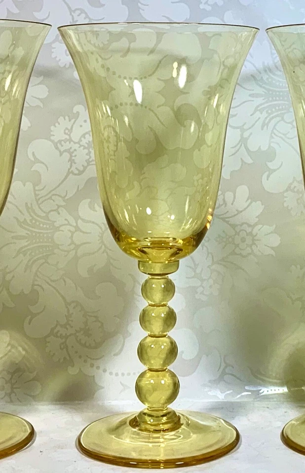 Copa de agua amarilla Candlewick de Imperial Glass-Ohio vidrio soplado a mano (individuales) Foto 2 de 4