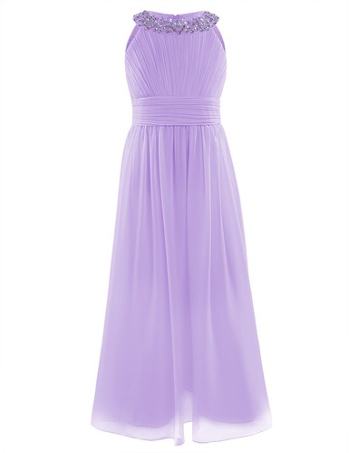 Flower Girls Wedding Bridesmaid Dress Princess Sequins Pleated Chiffon Dresses - Picture 5 of 77
