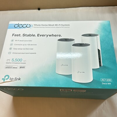 TP-Link Deco M4 AC1200 Whole Home Mesh Wi-Fi System (3-Pack) PREOWNED, WITH BOX