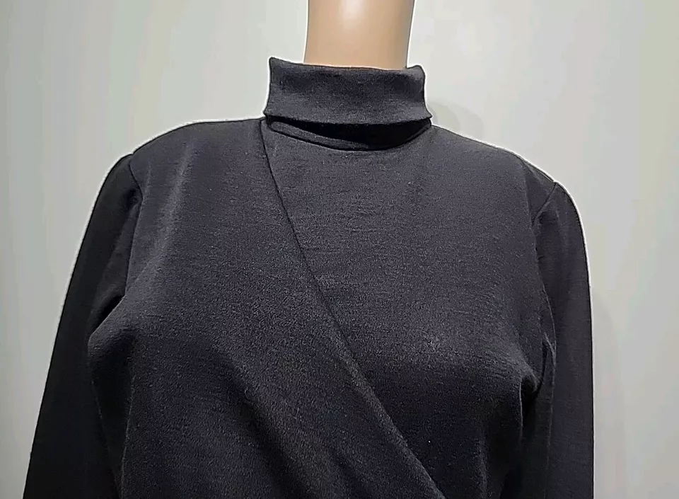 Vtg Christian Dior  Black Wool Turtleneck Sheath Dress Long Sleeve Size IT 42/8 - Image 2 of 4