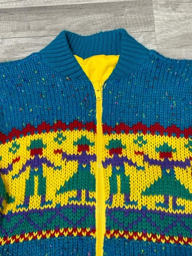 Vintage 90s Zip Up Sweater Colorful Aztec Dutch Geometric Reversible Youth M/L - Picture 8 of 9