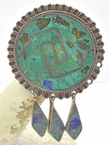 Vintage Sterling Round MEXICO Inlaid natural Gemst