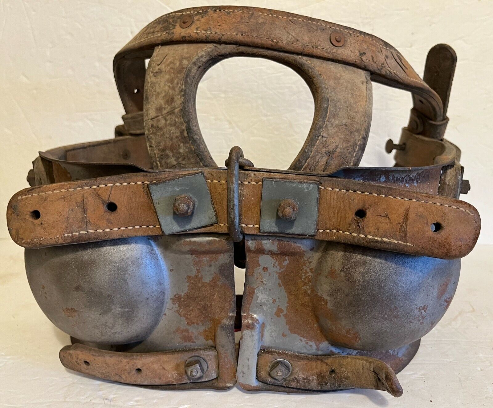 Authentic Antique Steel and Leather Bull Mating Mask
