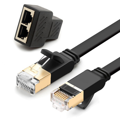 Ultra 2pcs 6ft Cat5e Ethernet Network Cable RJ45 Jack Wire+Ethernet Splitter