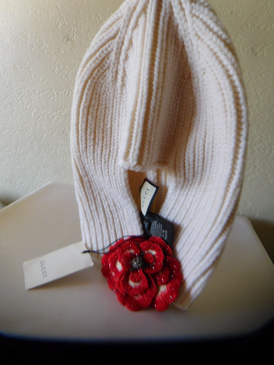 New GUCCI Cleopatra Knitted Wool Hat w/ Red Embellished 