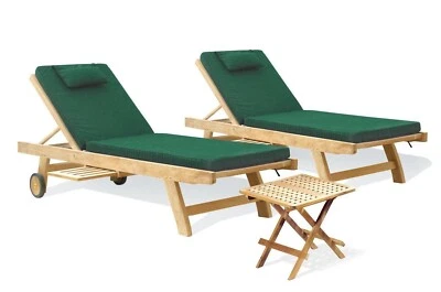 JATI Two Teak Sun Loungers with FREE Picnic Table and Cushions