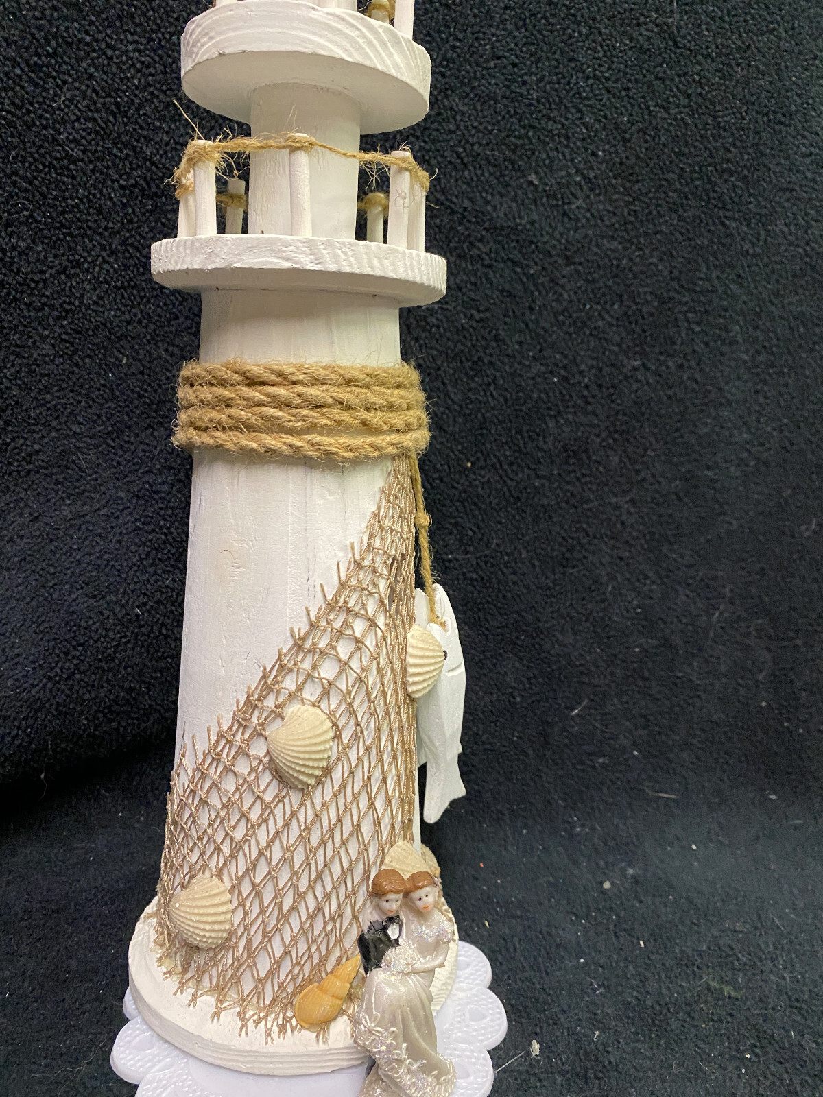 Tropical Lighthouse beach Ocean Wedding Cake Topper Shell Centerpiece grooms top