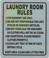 LAUNDRY ROOM RULES SIGN 10X12, SILVER, Aluminum -REF24-1027