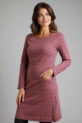 RRP £55, Weird Fish Delray Organic Long Sleeve Jersey Dress Rouge Red, SZ 8