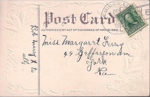 Alte Postkarte "Frohe Weihnachten" gestempelt 1907 aus EMIGSVILLE, PENNSYLVANIA - Bild 2 von 2
