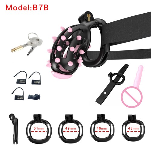 Newest Upgraded Male Spiked Chastity Cage Device CB Lock with 4 Size Ring - Picture 11 of 24