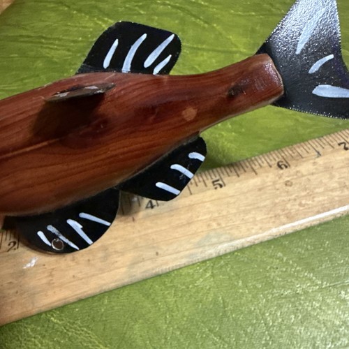 Hand Made Natural Black White Wooden Spear Fish Decoy Ice Fishing Lure Folk Art - Picture 9 of 11
