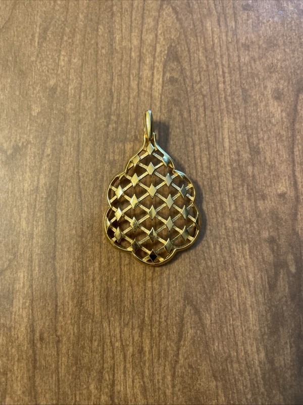 * Vintage * Crown Trifari Gold Tone Lattice Necklace Pendant