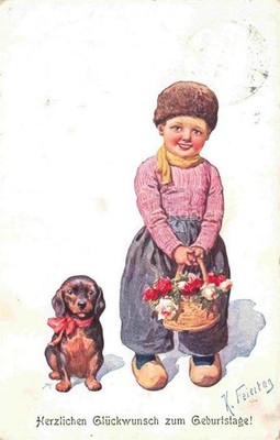 FEIERTAG Karl (1874-1944) Kuenstlerkarte Dackel Dachshund Teckel Hunde dogs Chie