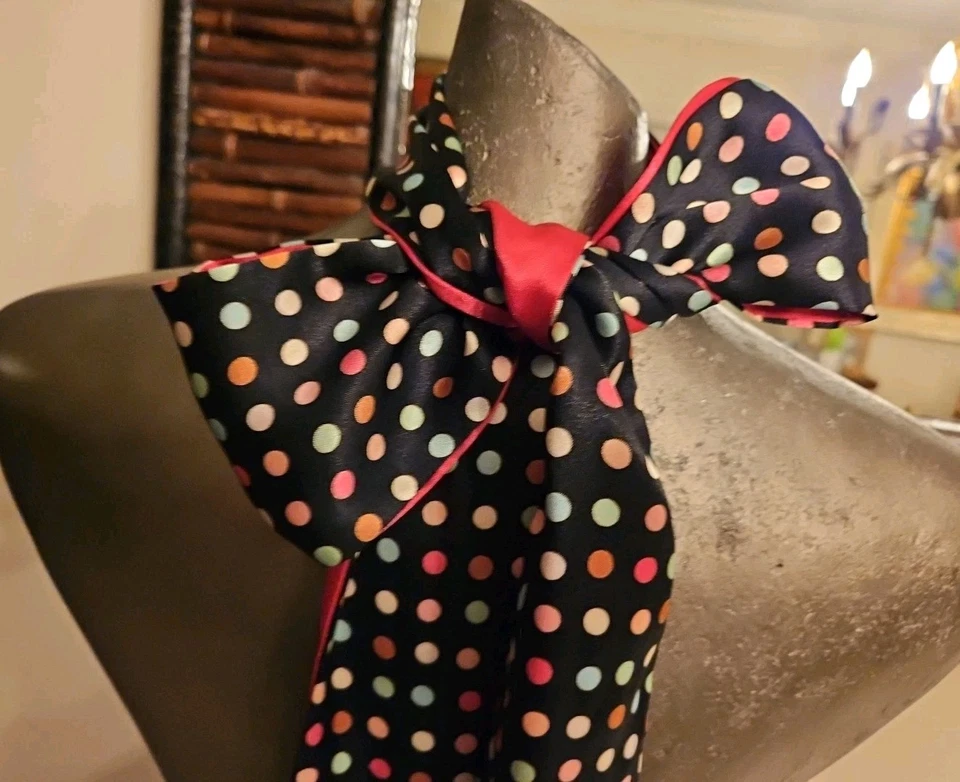 Bufanda de corbata larga vintage POKA DOT de 2 caras multicolor y fucsia 3" X 60" - años 70 Foto 2 de 4