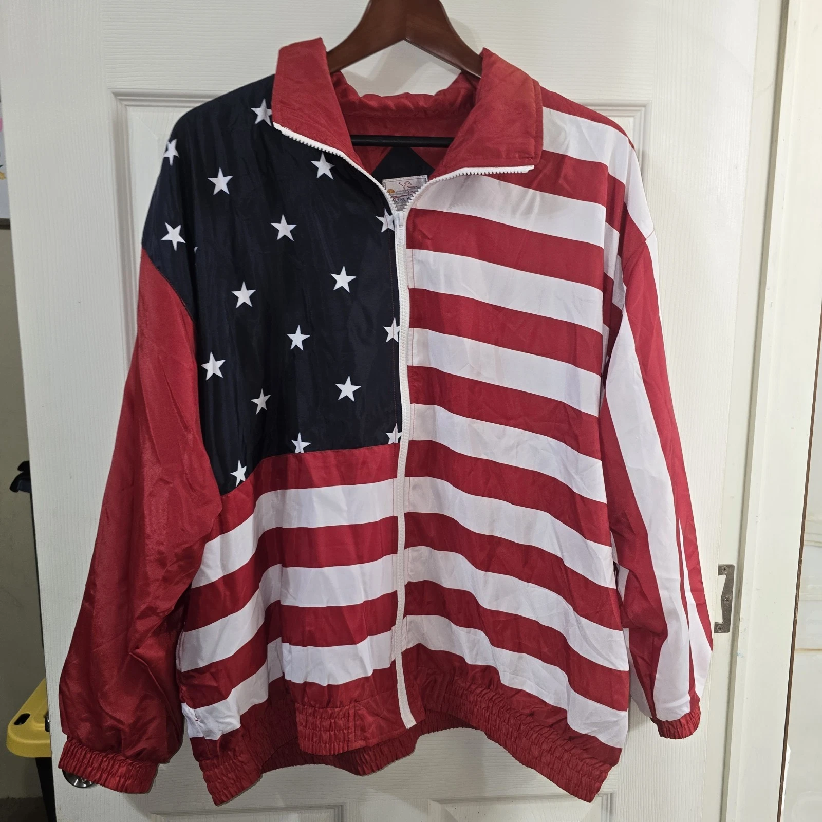 Vintage American Flag Windbreaker Jacket XL USA Patriotic 90s Oversized