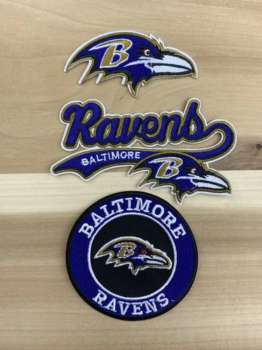 LOT SET 3 BALTIMORE RAVENS NFL FOOTBAL EMBROIDERED PATCHES IRON ON PATCHES 3”-2”