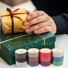  12Rolls Grid Washi Tape: Plaid Decorative Tapes Colored Masking Sticker for