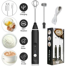 Rechargeable Handheld Electric Coffee Milk Frother Whisk Mixer Egg Beater US