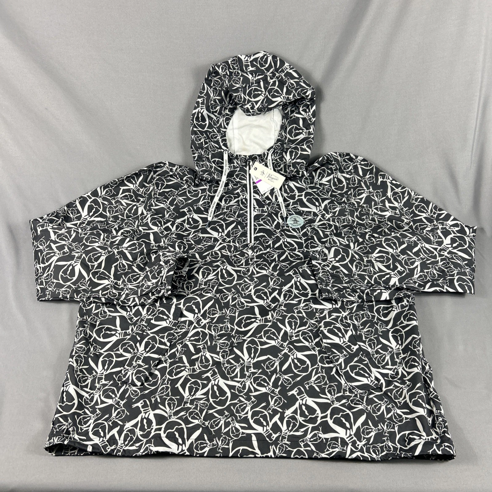 Original Penguin Golf Hoodie Printed 1/4 Zip XXL Black Gray Polyester MSRP $120