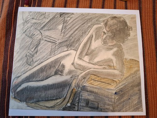 Vintage Midcentury - 1959 - Sketch of Reclining Nude - Pencil And Watercolour - Picture 6 of 6
