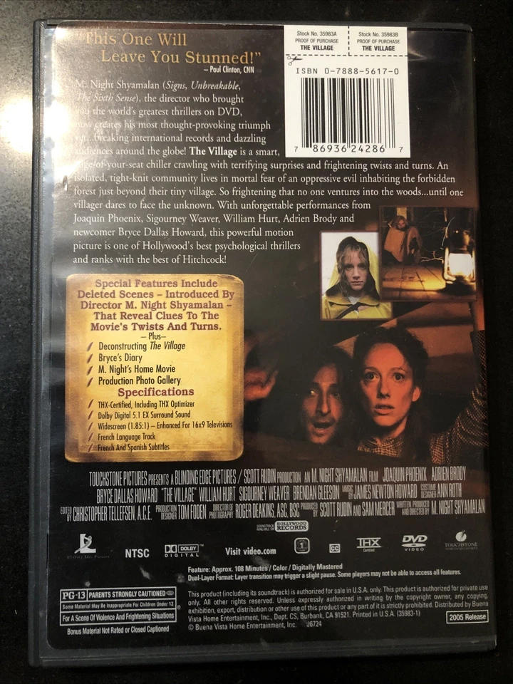The Village (DVD, 2004, Widescreen) Movie PG-13 Special Features Pamphlet Inside Foto 3 de 4