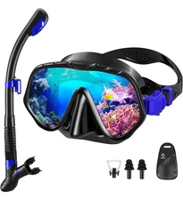 Adult Snorkel Set Gear Anti-fog Panoramic View Swimming Mask With Carry Bag