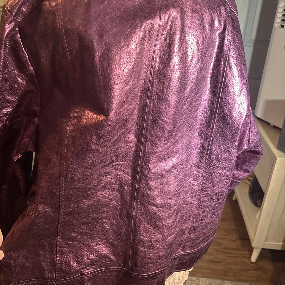 Jessica London Plus 尺寸紫色金属皮革夹克,尺寸 20 — 第 4/4 张图片