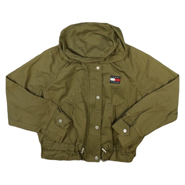 Tommy Hilfiger Jacket Womens 2XSMALL Green Hooded Snap Cropped Size 2XS