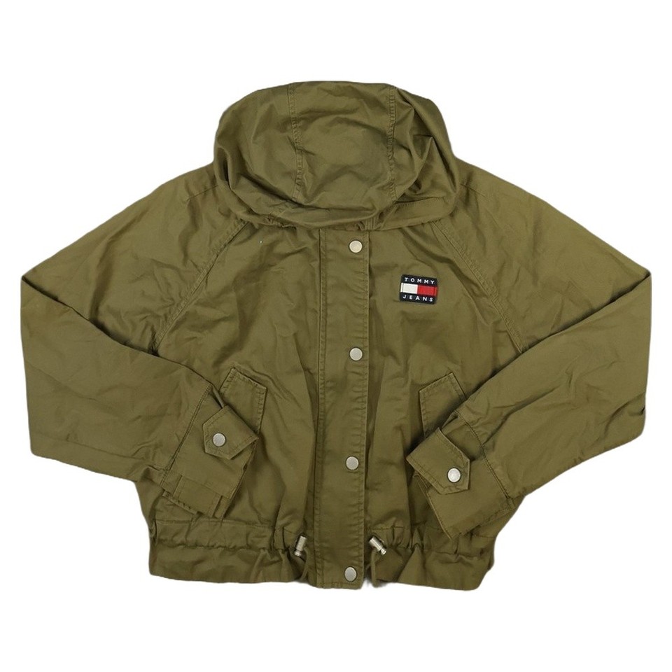 Tommy Hilfiger Jacket Womens 2XSMALL Green Hooded Snap Cropped Size 2XS