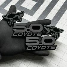 GRAY COYOTE 5.0 Emblem Badges On Black Fender Angry Aggressive Racing