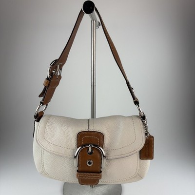 COACH SOHO WHITE PEBBLED LEATHER SMALL FLAP SHOULDER BAG/ PURSE 13105