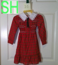 Vtg 1970s Girls Polly Flinders Smocked Red Plaid Lace Collar Long Sleeve Dress 5