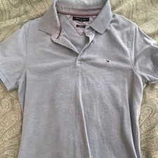 Tommy Hilfiger Light Blue Slim Fit Polo Shirt M Short Sleeve Collared Logo