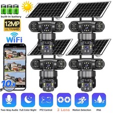 12MP 3Lens WIFI Solar Battery Powered Security Camera Wireless PTZ CCTV 10X Zoom