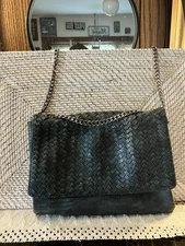 Deux Lux Women’s Dark Teal Blue Fold Shoulder Bag, Burgundy Inside Chain Strap