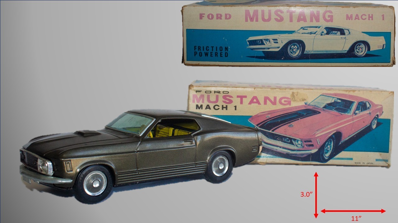 1960's Japanese Tin Friction Ford Mustang Mach 1 w/ Original Box
