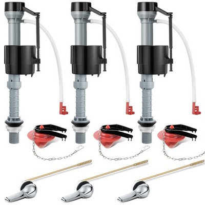 3 Set Universal Toilet Tank Replacement Kit Fill Valve 2 Inch Flapper Handle