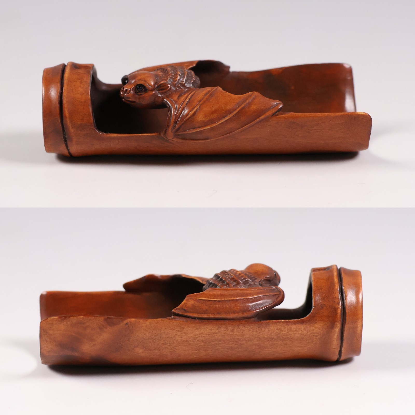 Japanese Wooden Bat Shaped as Tea Scoop Netsuke 3.1inch Inro Ojime Figurine