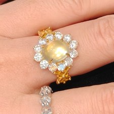 NaturalShuiMoJadeOval Ring925 Sterling Silver Gold Plated Moissanite Adjustable