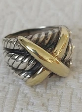 DAVID YURMAN ~ Criss Cross X Ring ~ Sterling Silver 14K Yellow Gold ~ sz 9
