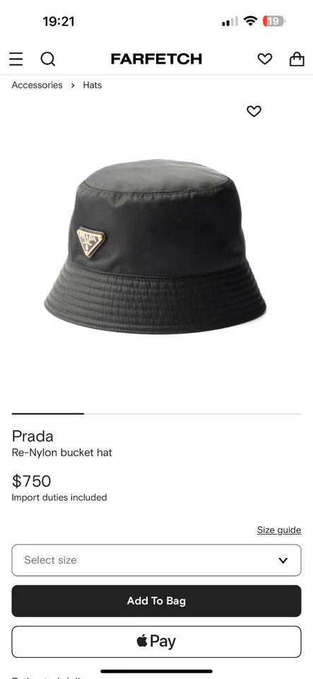 Sombrero cubo de nailon negro PRADA Foto 3 de 4