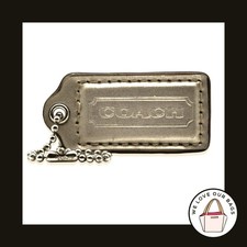 2" Medium COACH Light Gold Leather Nickel Key Fob Bag Charm Keychain Hang Tag
