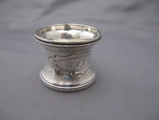 Fine COIN SILVER Victorian NAPKIN RING -Waisted Form -Engine Turned-Mono EAJ