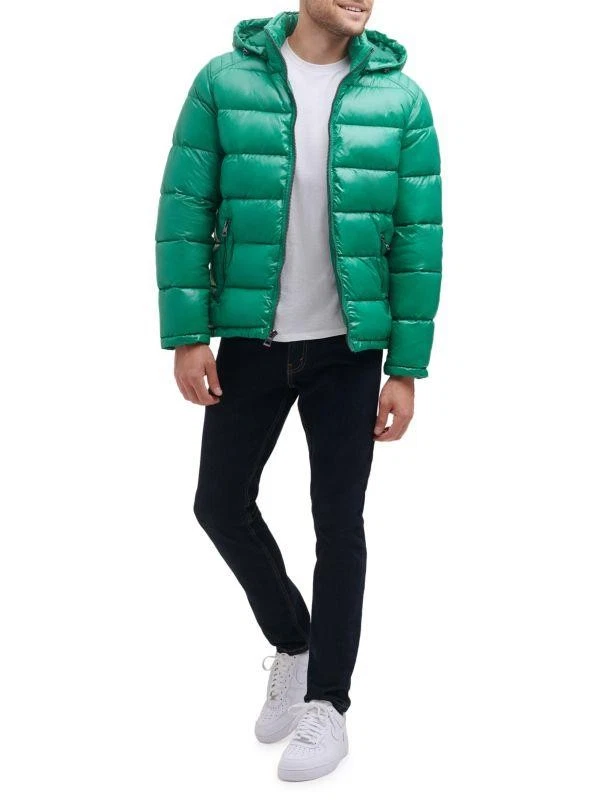 Guess Big Mens Jacket Coat 2X Puffer Quilted Insulated Zip Removable Hood Green